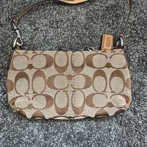 Coach Tan and Brown Signature Wristlet